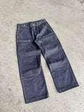 Frofooo Men's Blue Draped Knee Jeans, American Street Style, Straight Leg Casual Fit