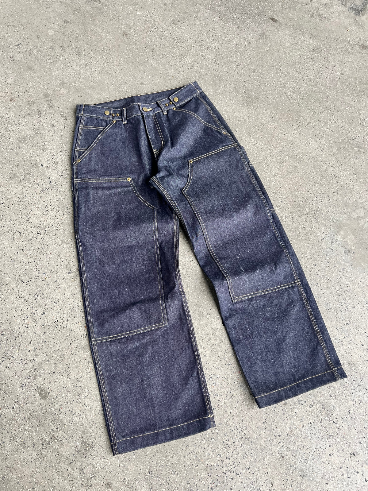 Frofooo Men's Blue Draped Knee Jeans, American Street Style, Straight Leg Casual Fit