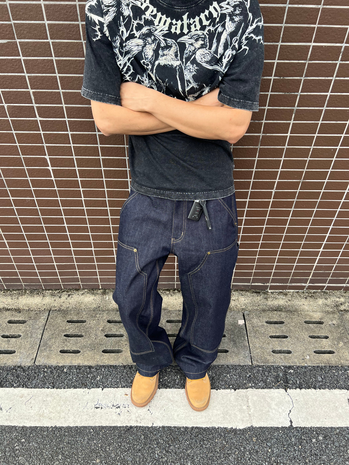 Frofooo Men's Blue Draped Knee Jeans, American Street Style, Straight Leg Casual Fit