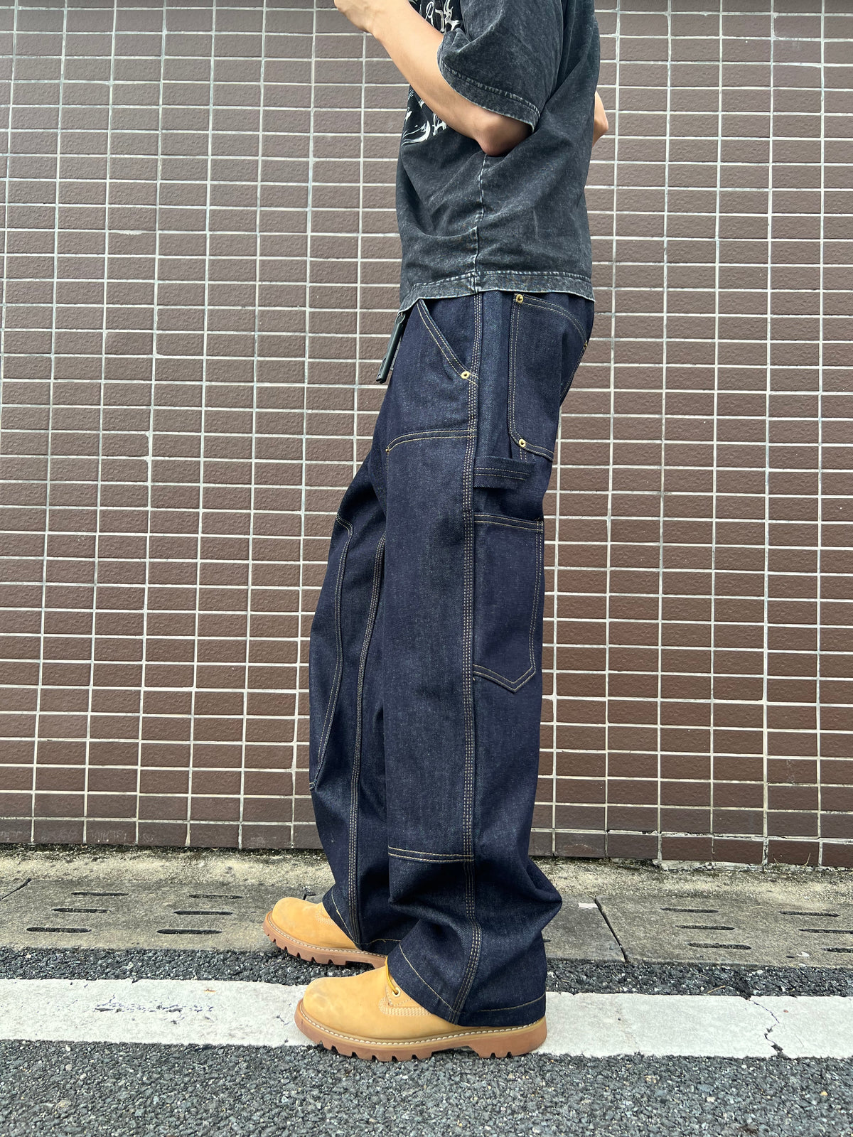 Frofooo Men's Blue Draped Knee Jeans, American Street Style, Straight Leg Casual Fit