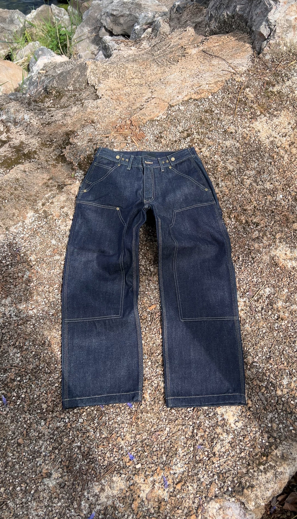 Frofooo Men's Blue Draped Knee Jeans, American Street Style, Straight Leg Casual Fit