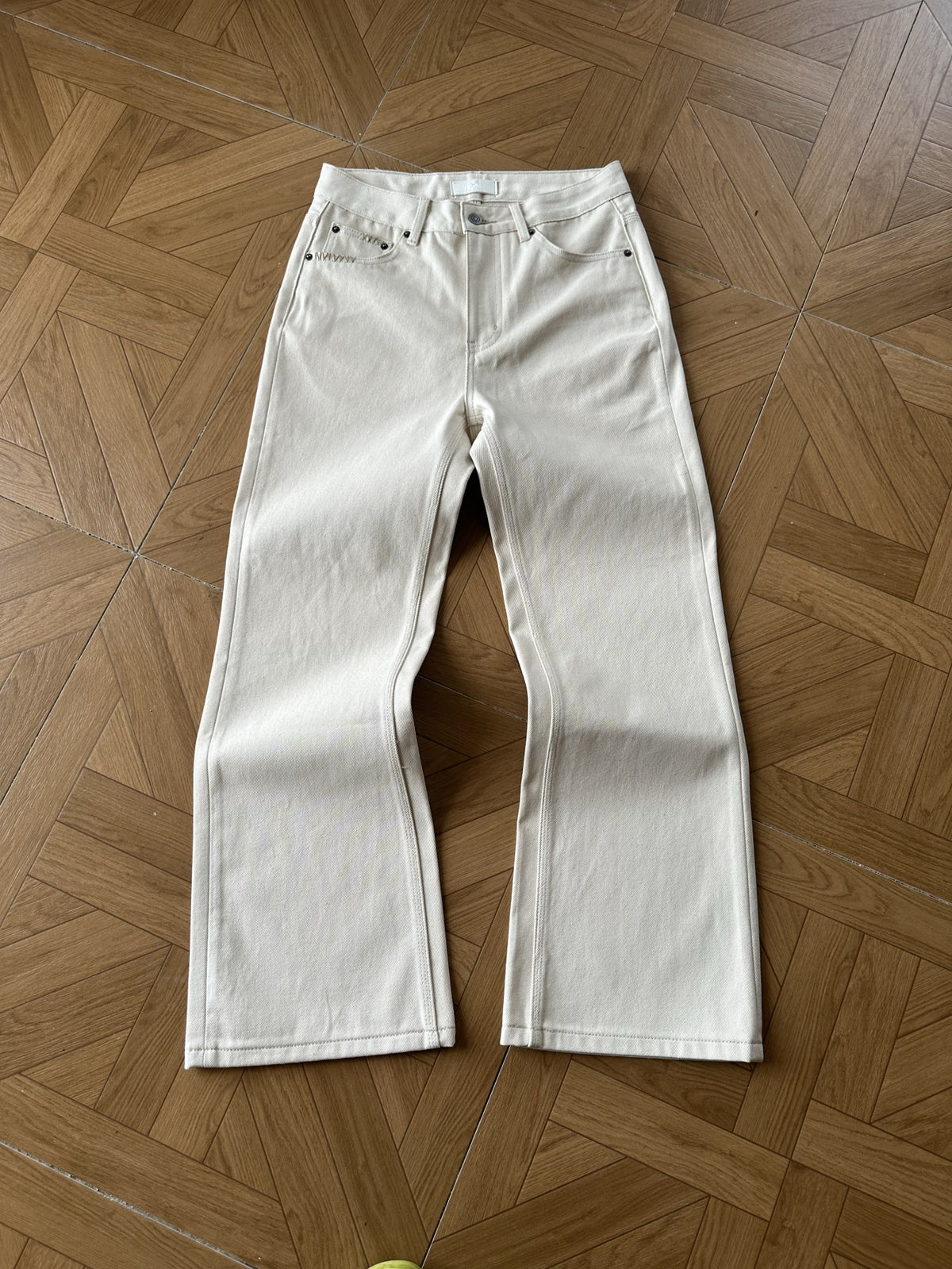 Frofooo Men's Off-White Jeans, Casual Street Style Jeans, Pure Cotton Cargo Flare Jeans, Slim Fit