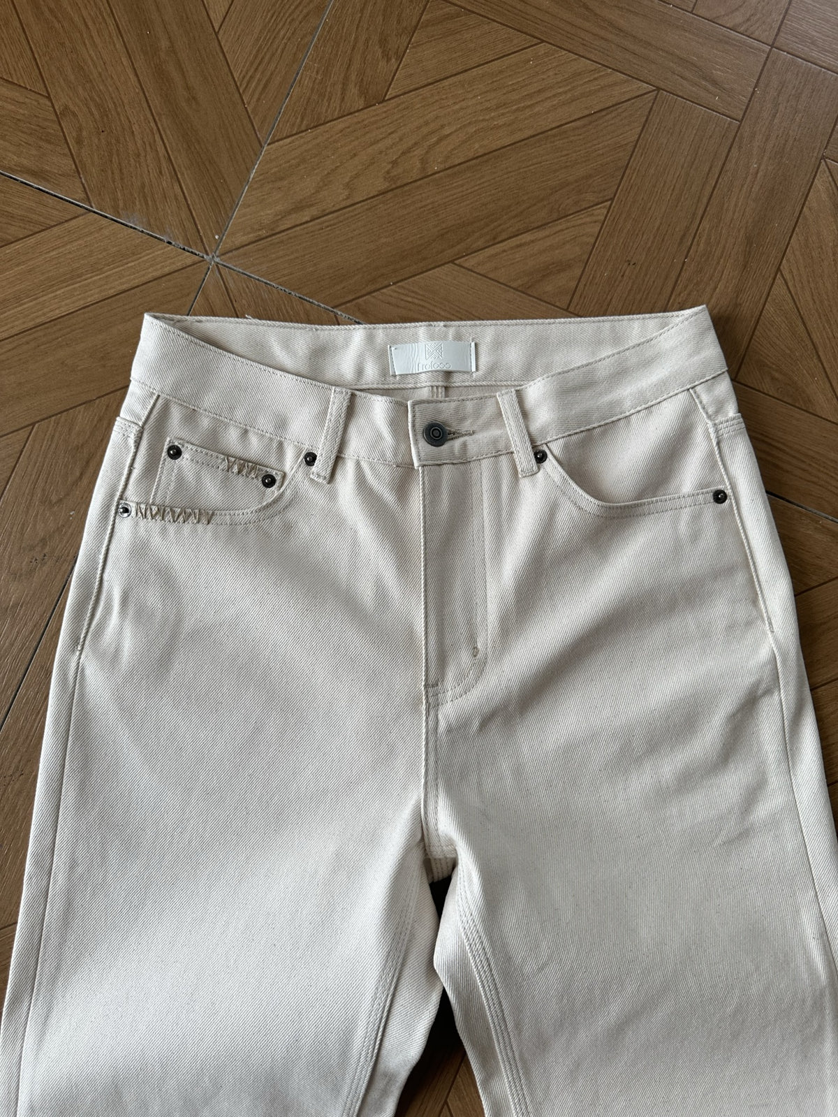 Frofooo Men's Off-White Jeans, Casual Street Style Jeans, Pure Cotton Cargo Flare Jeans, Slim Fit