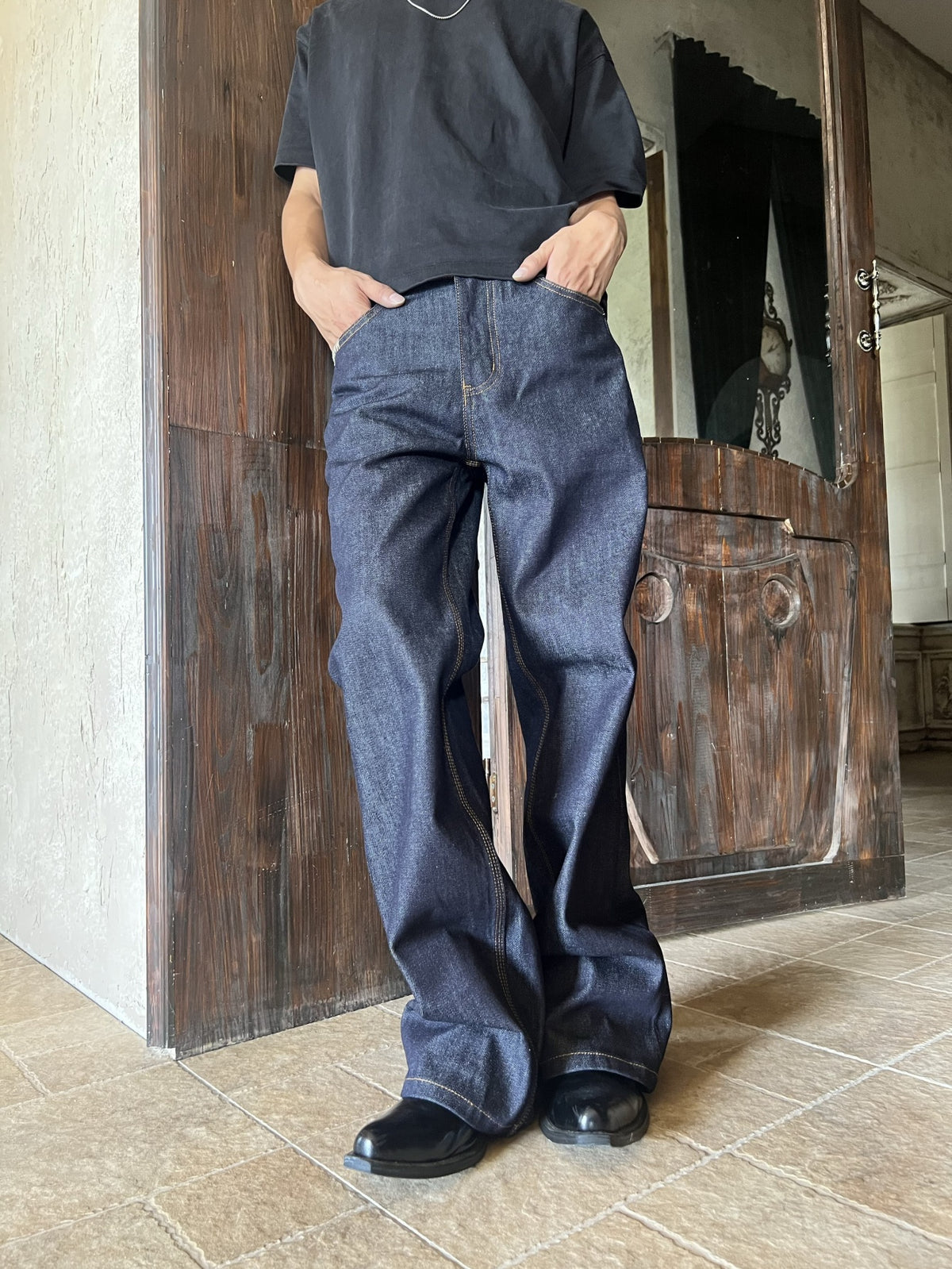 Frofooo Heavyweight Washed Men's Jeans – 16oz Classic Bootcut 100% Cotton Denim