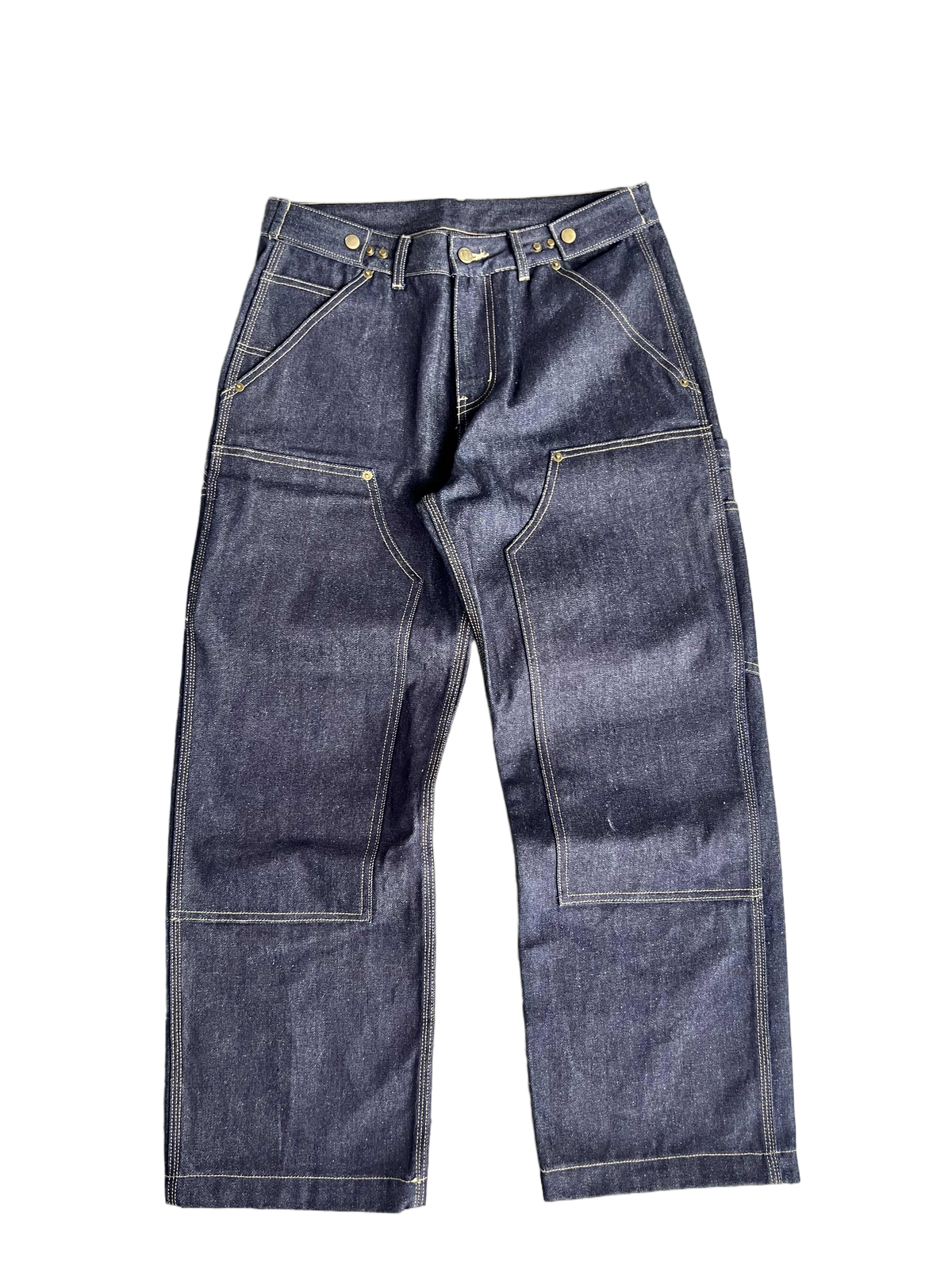 Frofooo Men's Blue Draped Knee Jeans, American Street Style, Straight Leg Casual Fit